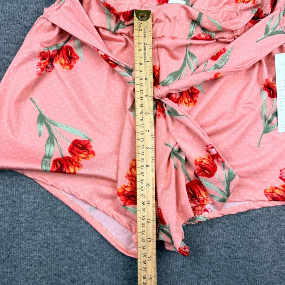 Love For Humanity Women's L Couture Pink Floral Polka Dot Paperbag Waist‎ Shorts